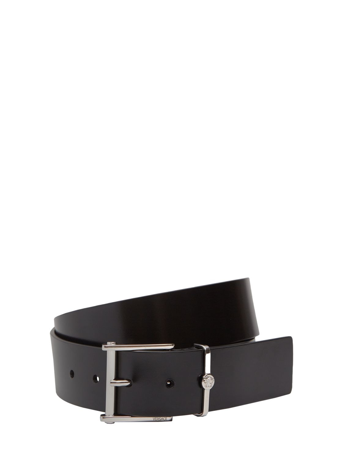 Versace 4cm Leather Belt In Black,silver