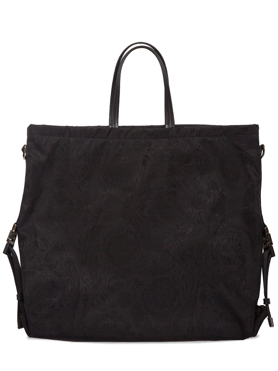 Versace Barocco Nylon Tote Bag In Black