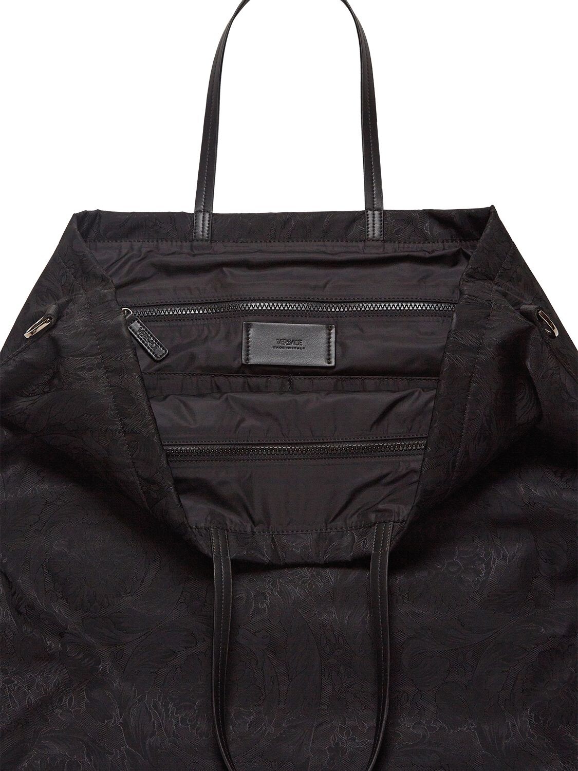 Shop Versace Barocco Nylon Tote Bag In Black