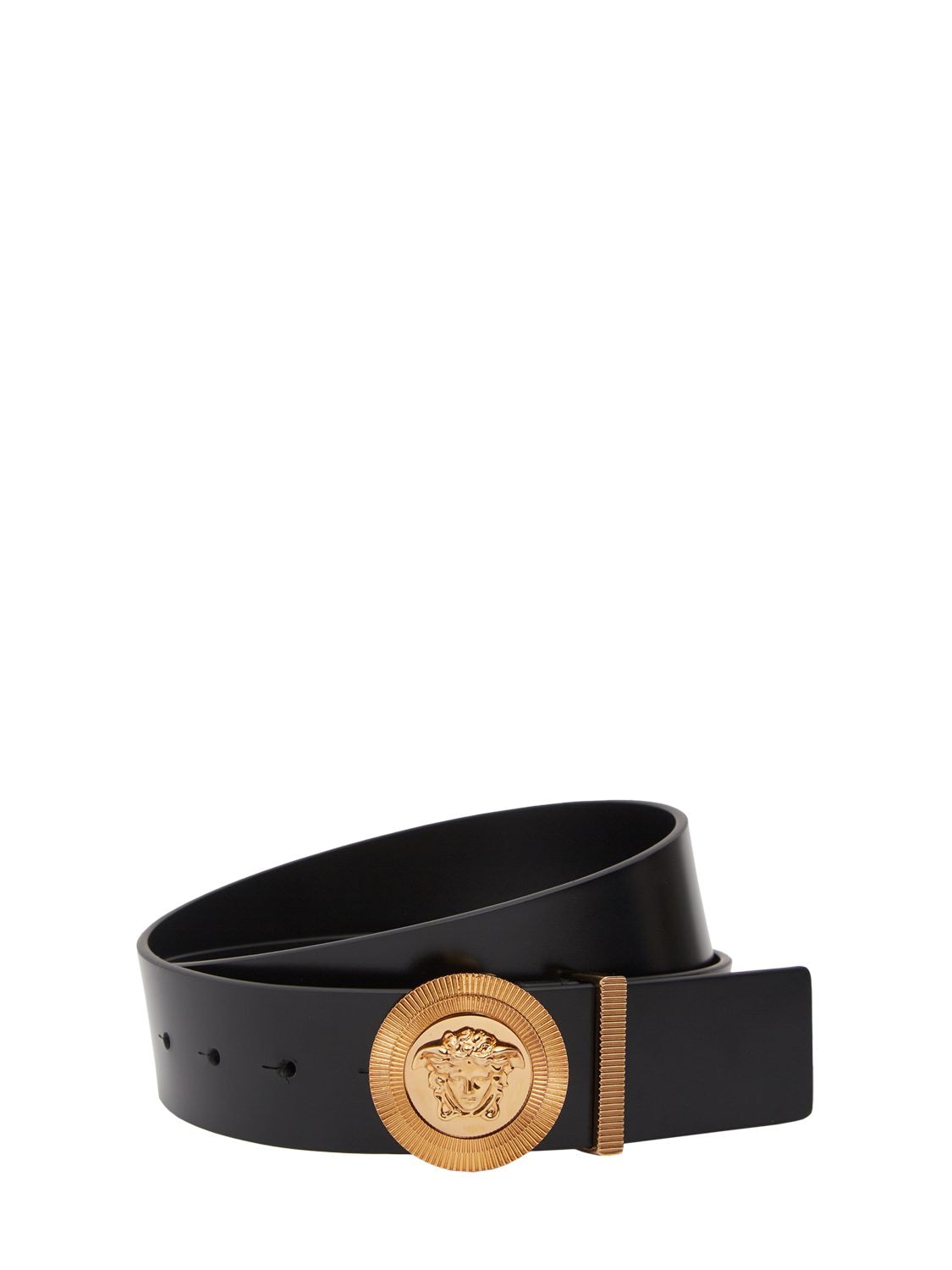 Versace 4cm Medusa Leather Belt In Black,gold