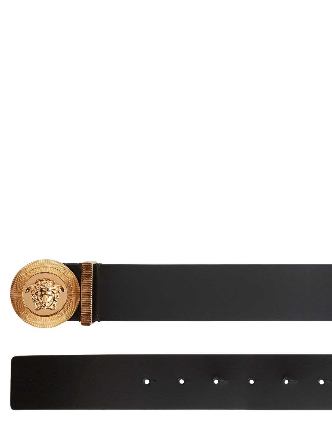 Shop Versace 4cm Medusa Leather Belt In Black,gold