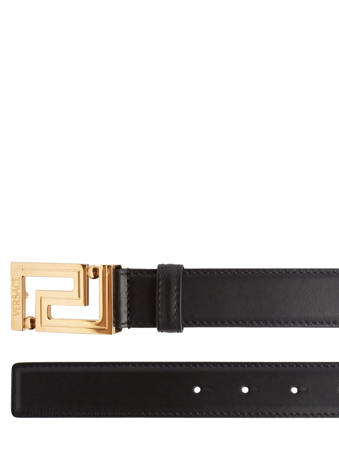 Shop Versace Logo Leather Belt In Black,gold