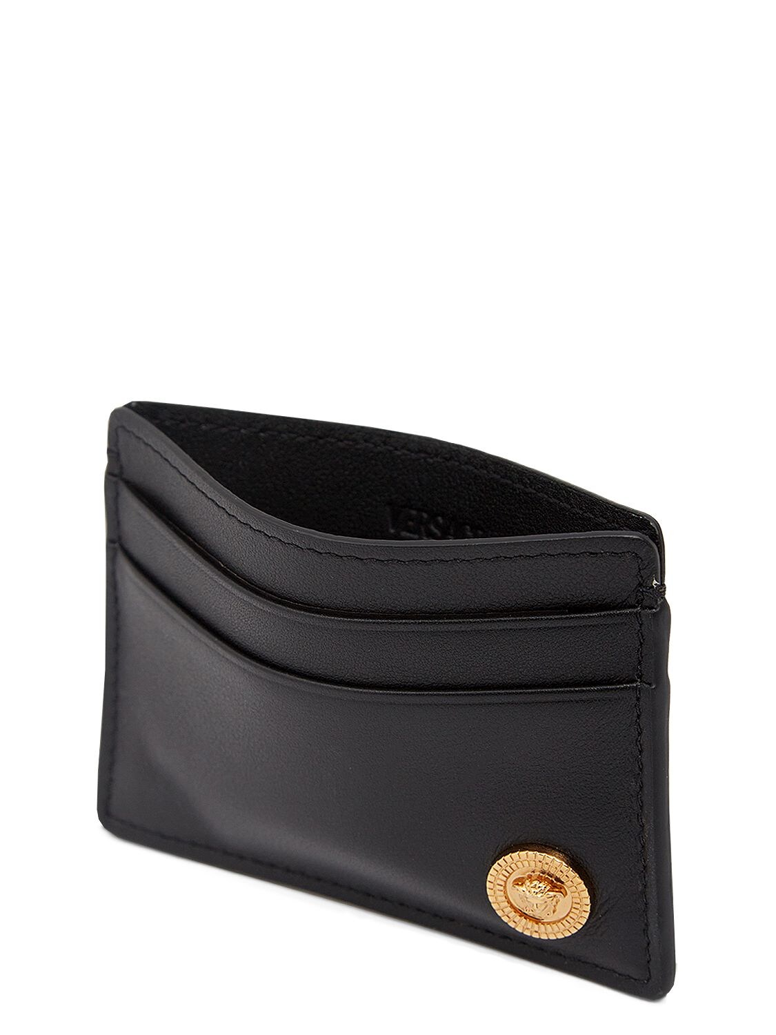 Shop Versace Leather Logo Card Case In Black,gold