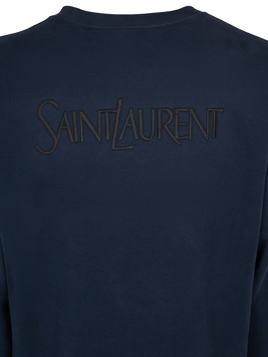 Shop Saint Laurent Old School Cotton Sweatshirt In Blue Petrol