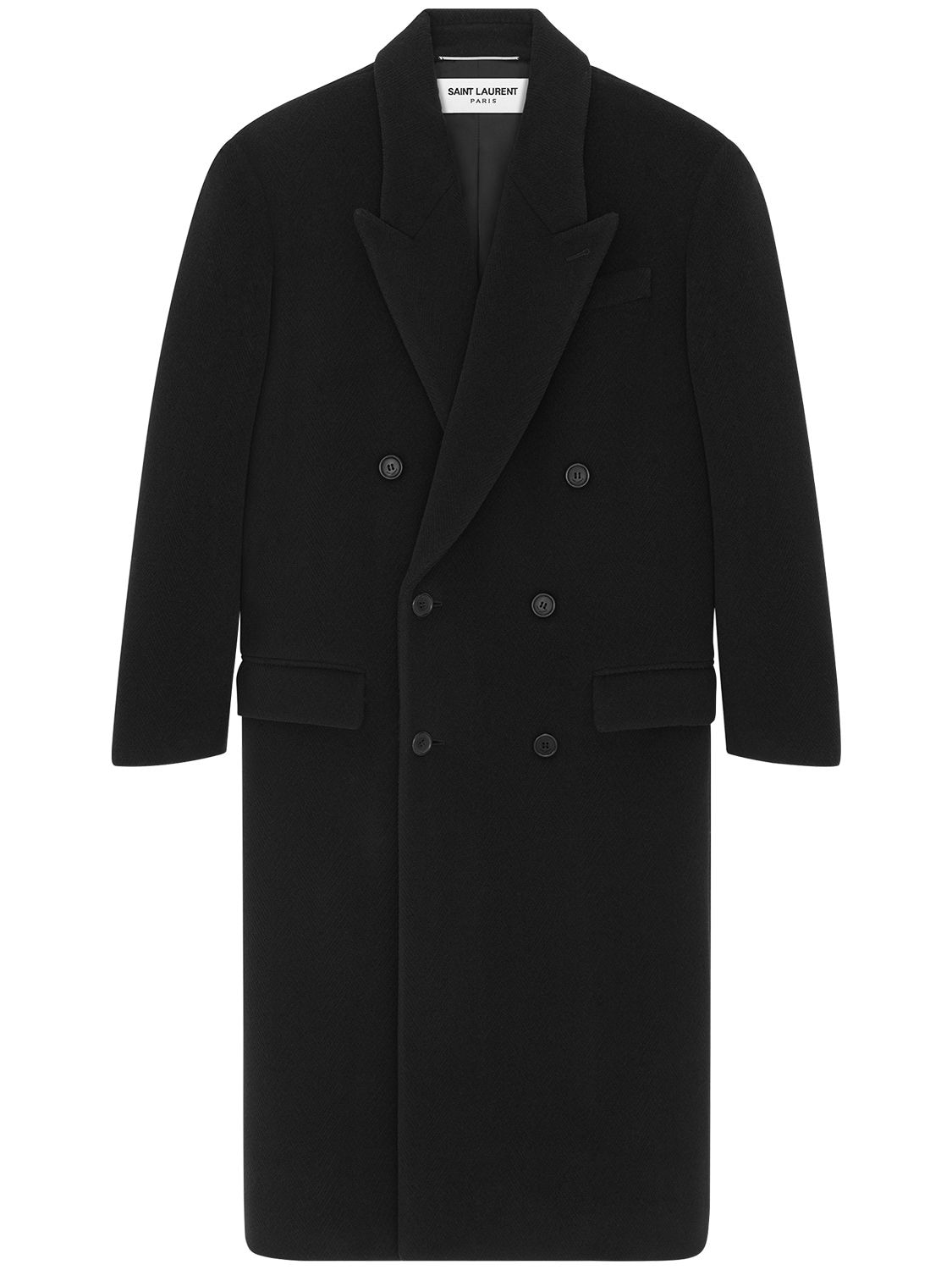 Shop Saint Laurent Wool Long Coat In Black