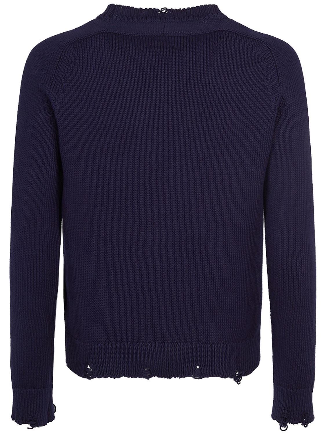 Shop Saint Laurent Used Detail Cotton Crewneck Sweater In Marine Blue
