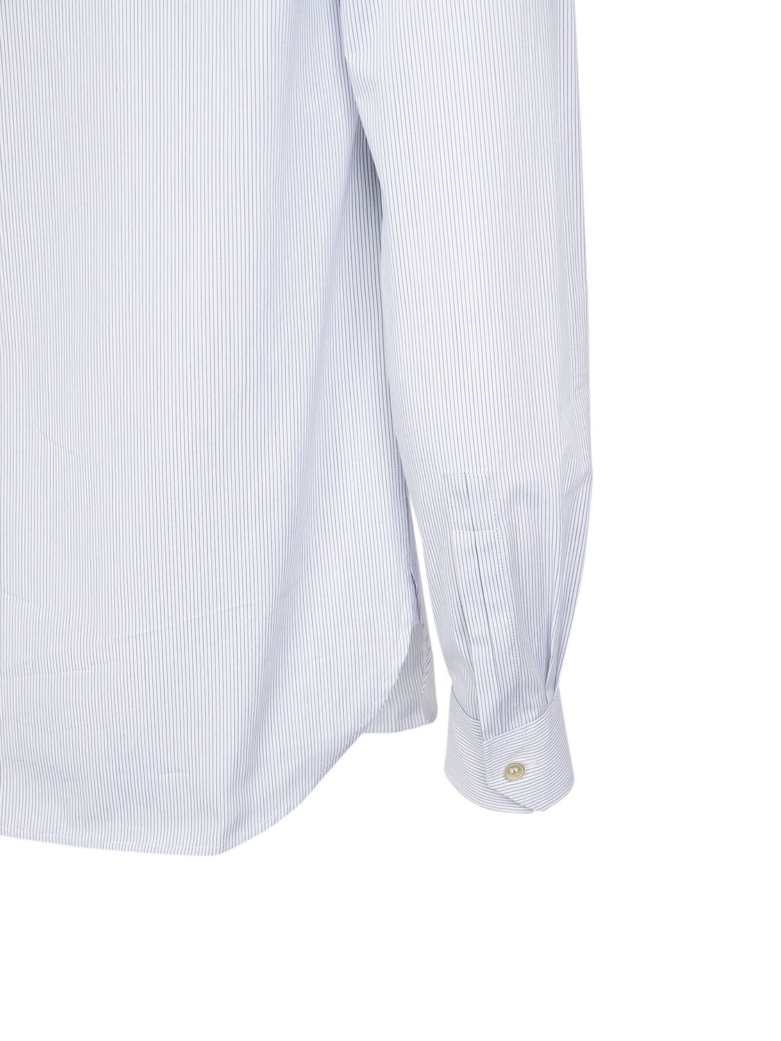 Shop Saint Laurent Embroidered Striped Cotton Shirt In White,blue