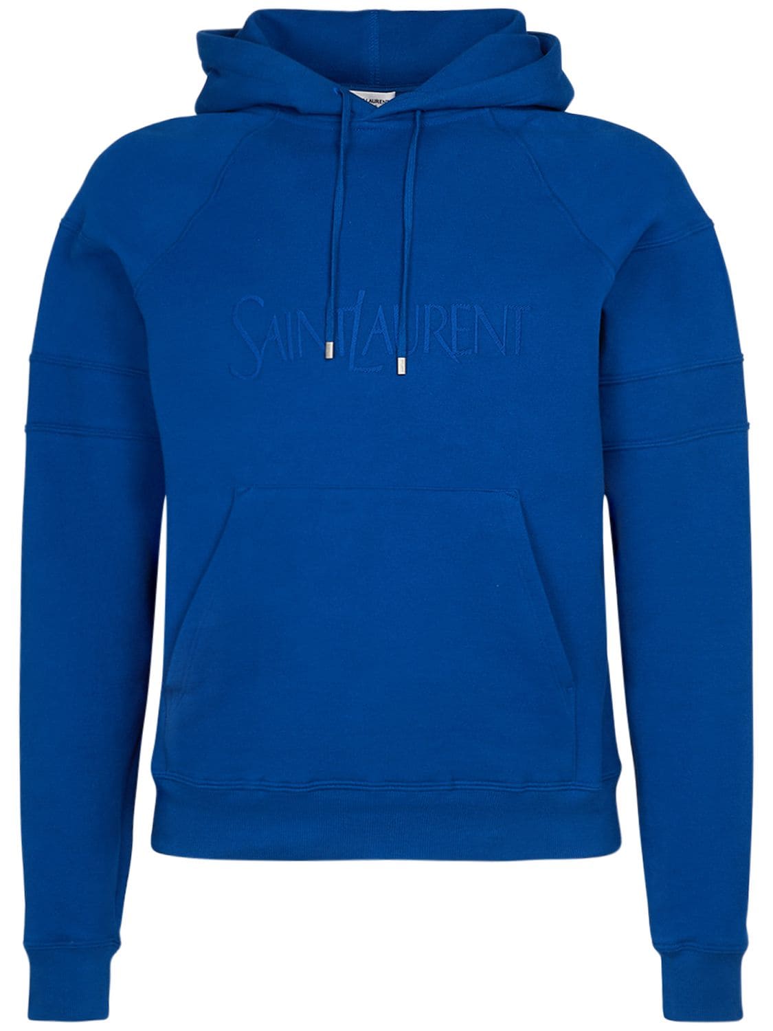 Shop Saint Laurent Large Embroidered Cotton Hoodie In Blue