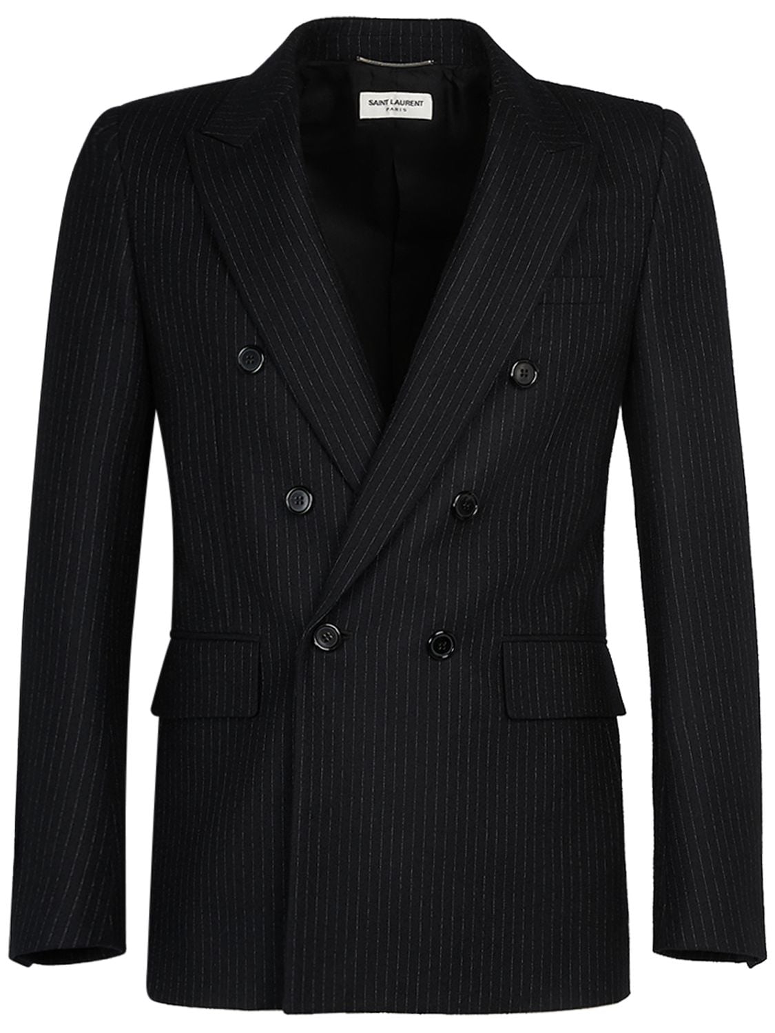 Saint Laurent Double Breast Wool Blend Jacket In Black