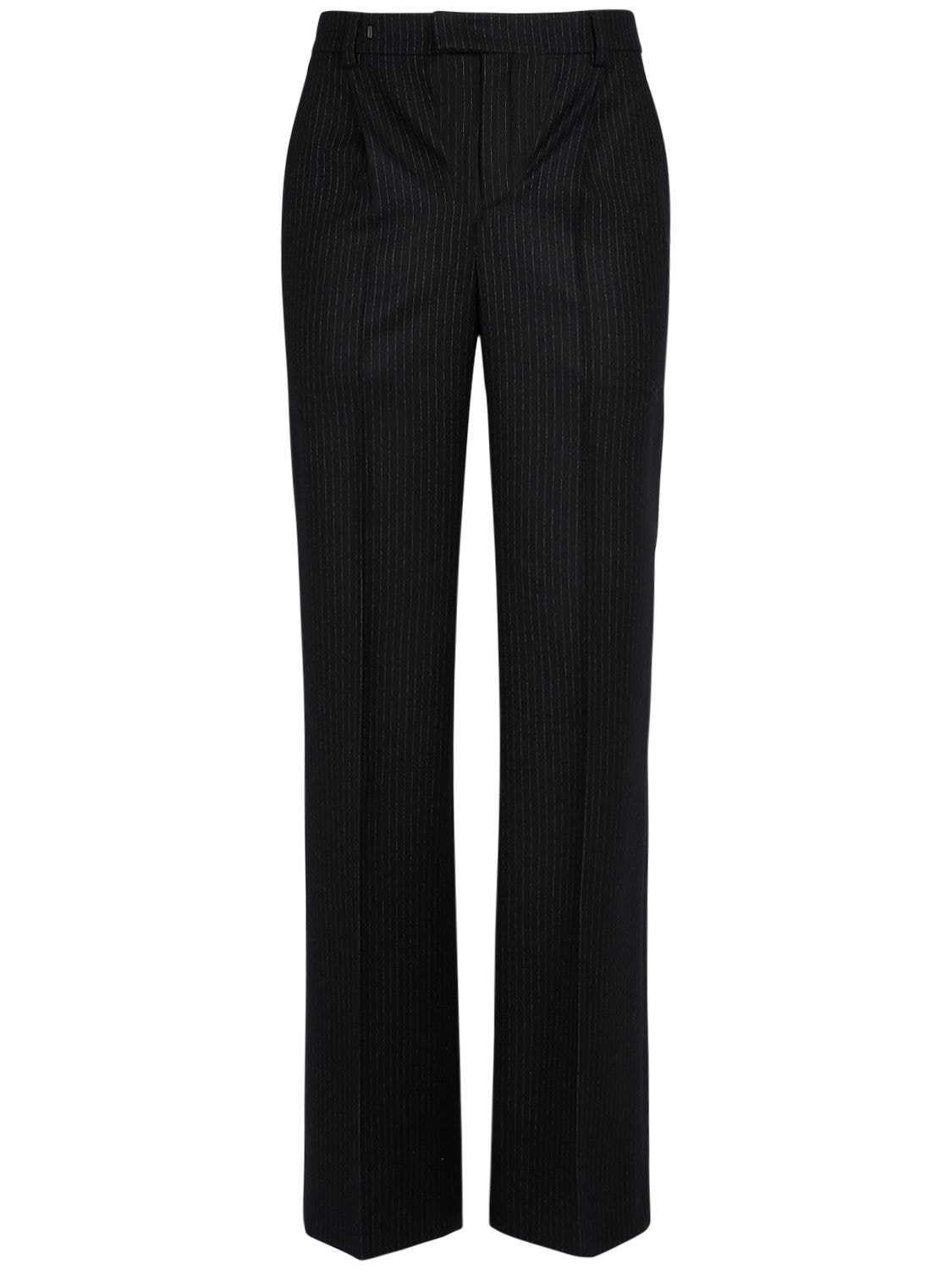 Saint Laurent Pleated Wool Blend Trousers In Black
