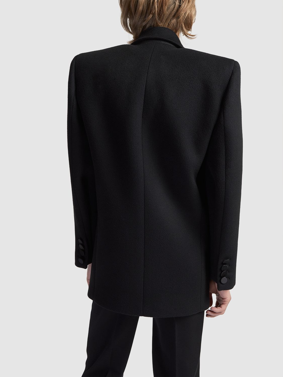 Shop Saint Laurent Caban Wool Tuxedo Jacket In Black