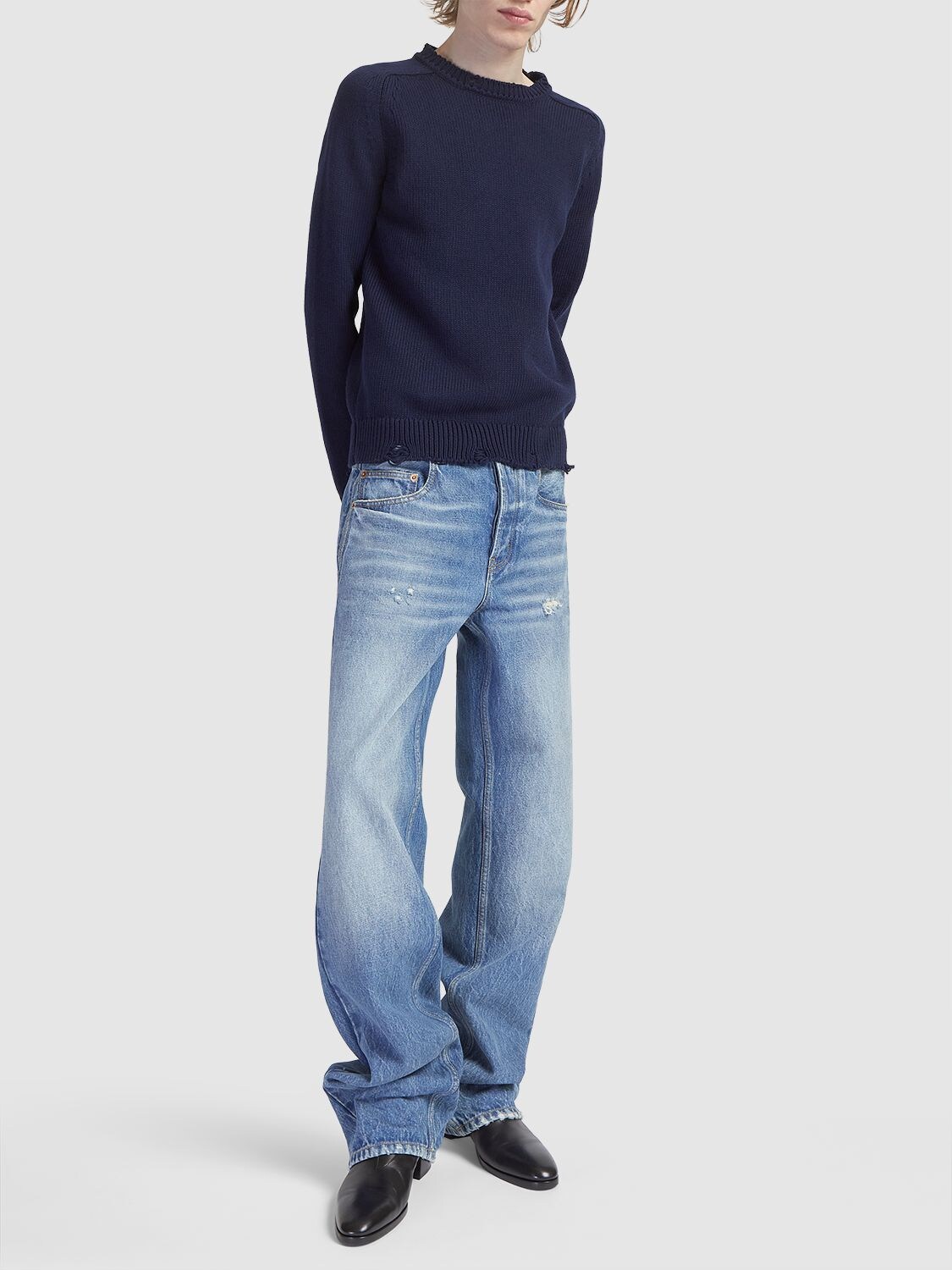 Shop Saint Laurent Baggy Cotton Denim Jeans In Blue