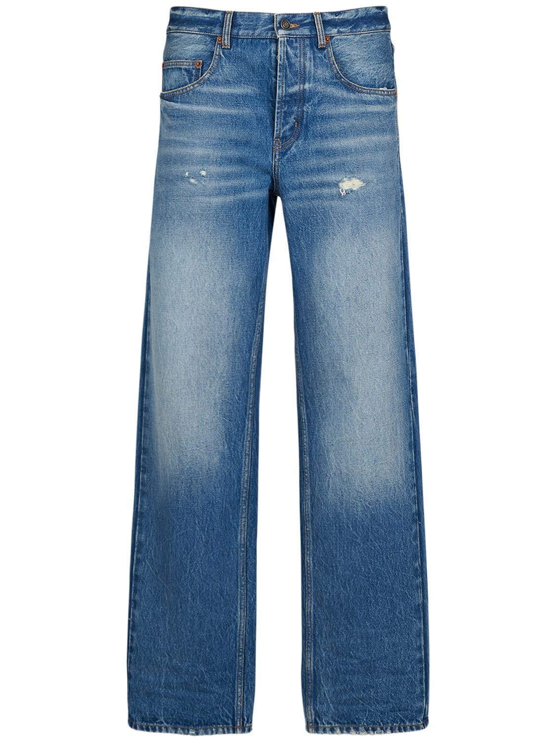 Saint Laurent Baggy Cotton Denim Jeans In Blue