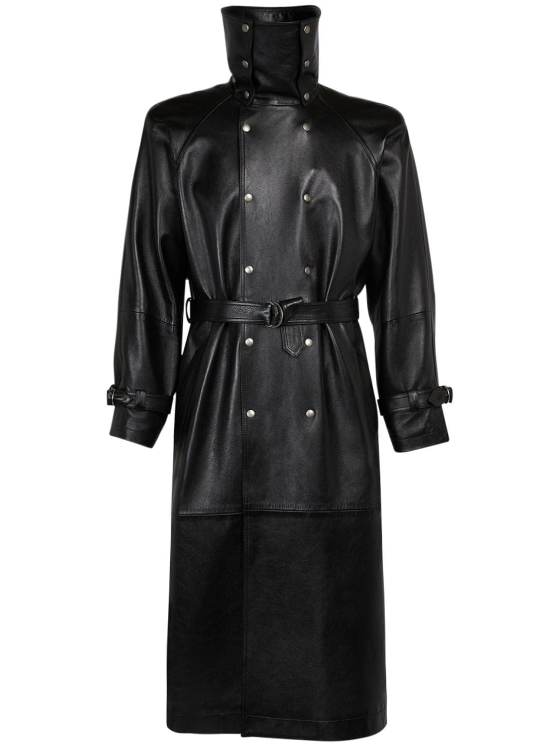 Saint Laurent Long Leather Trench In Black