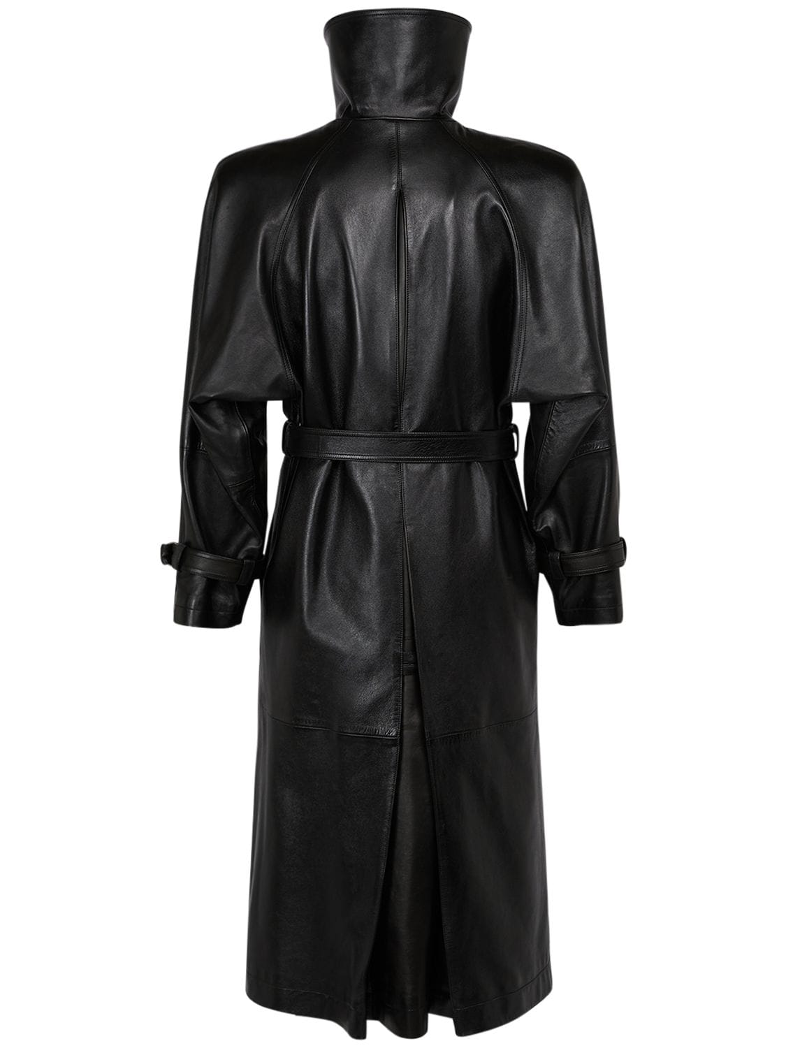 Shop Saint Laurent Long Leather Trench Coat In Black