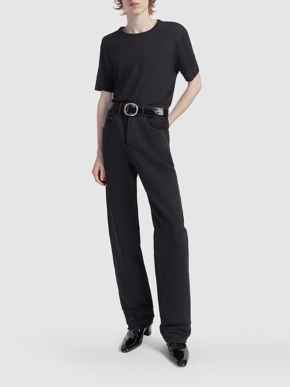 Shop Saint Laurent Baggy Cotton Denim Jeans In Black