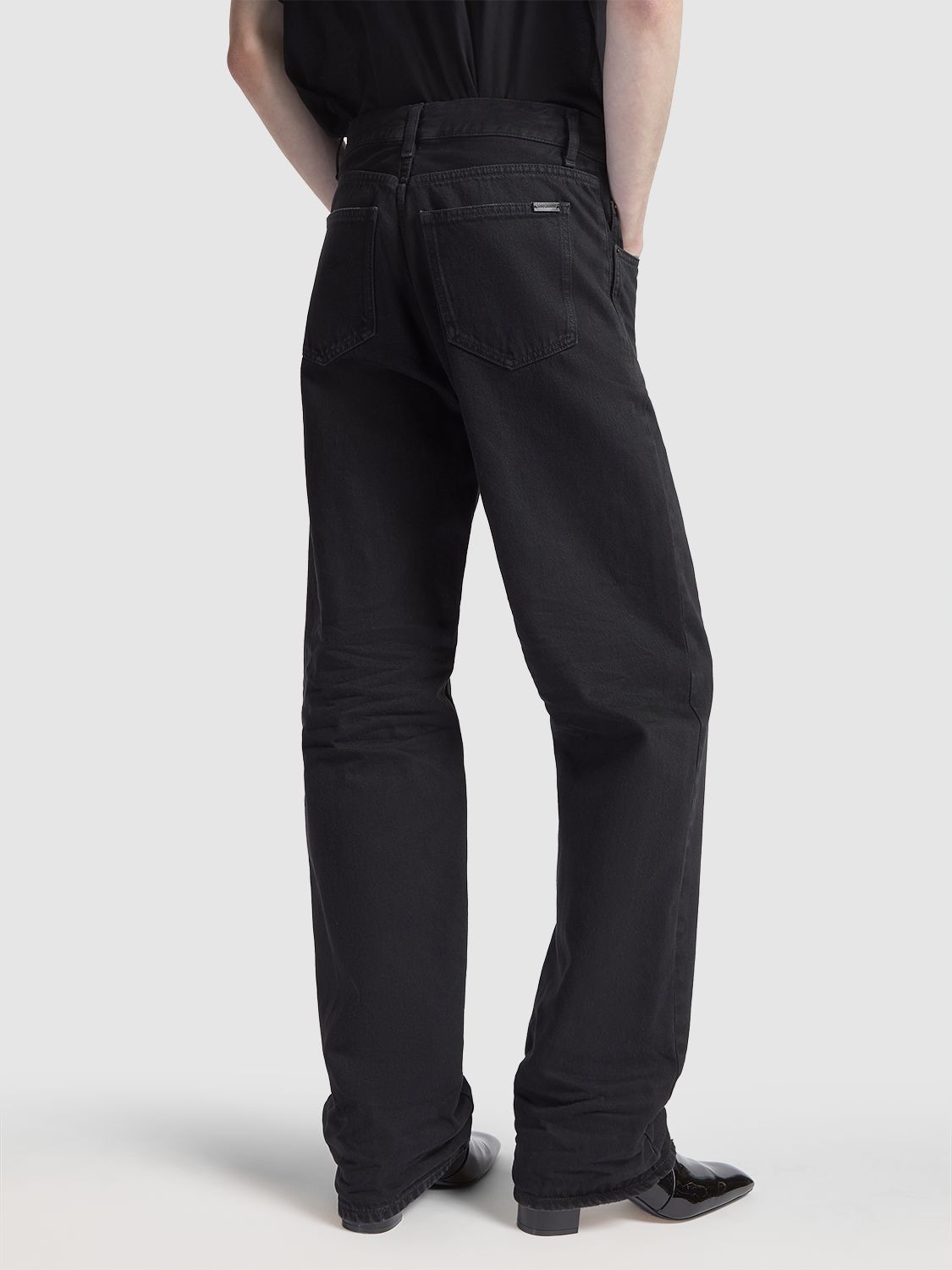 Shop Saint Laurent Baggy Cotton Denim Jeans In Black