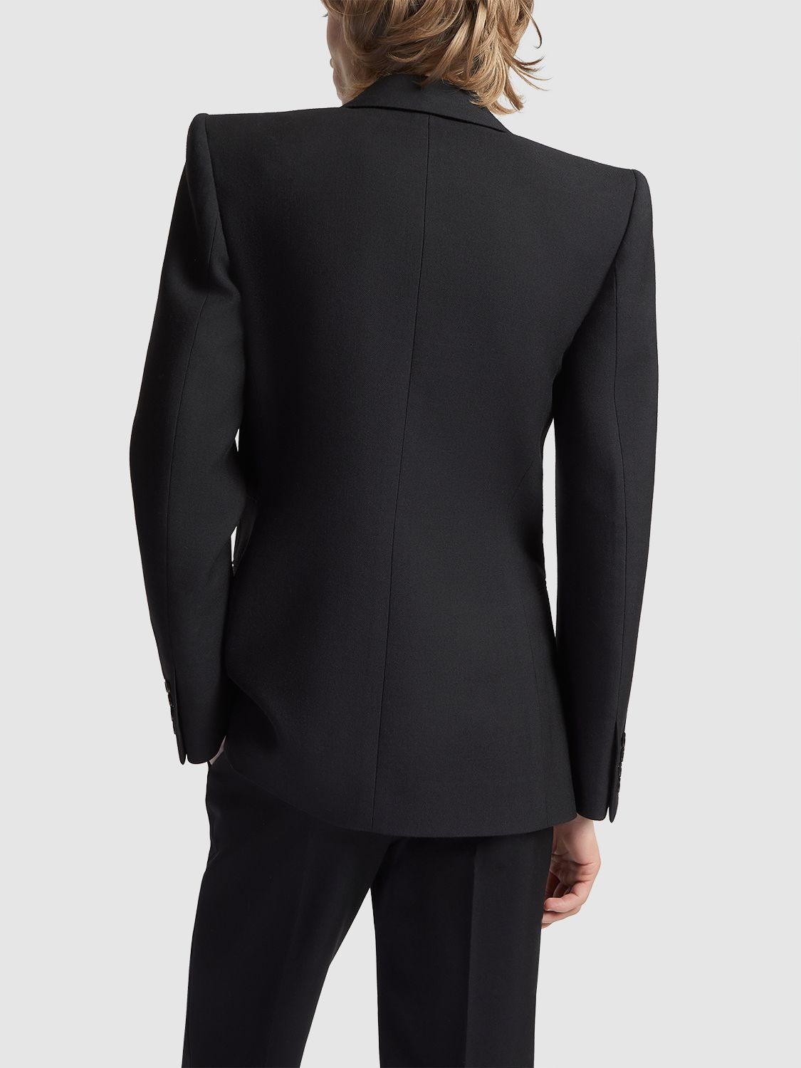 Shop Saint Laurent Gabardine Wool Blazer Jacket In Black