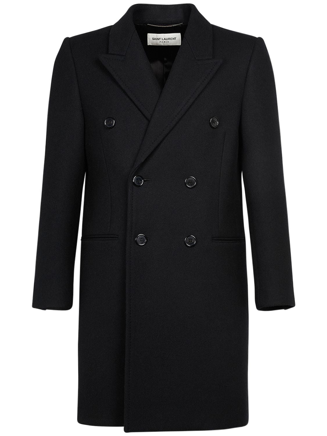 Saint Laurent Diagonale 50s Wool Coat In Black