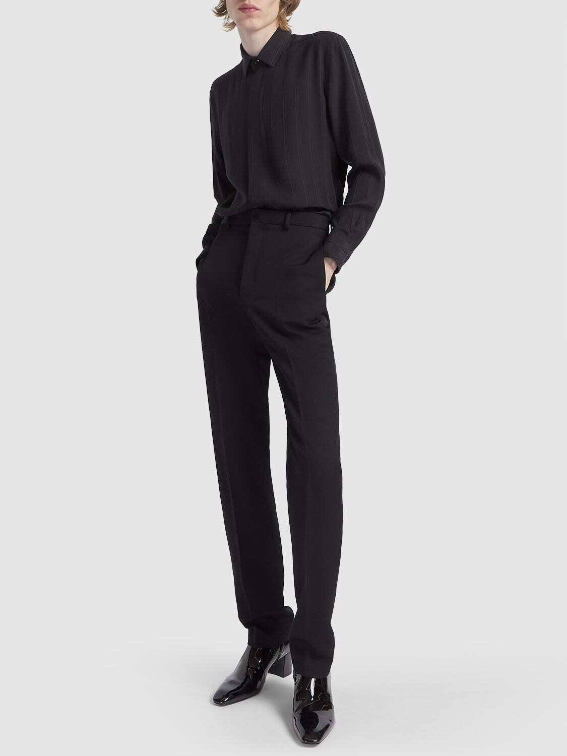 Shop Saint Laurent Cassandre Striped Silk Shirt In Black