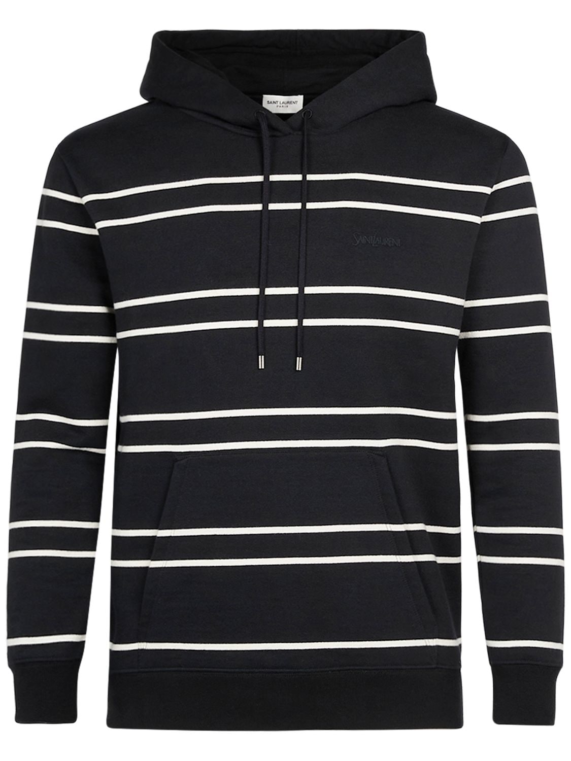 Saint Laurent Striped Cotton Hoodie In Black
