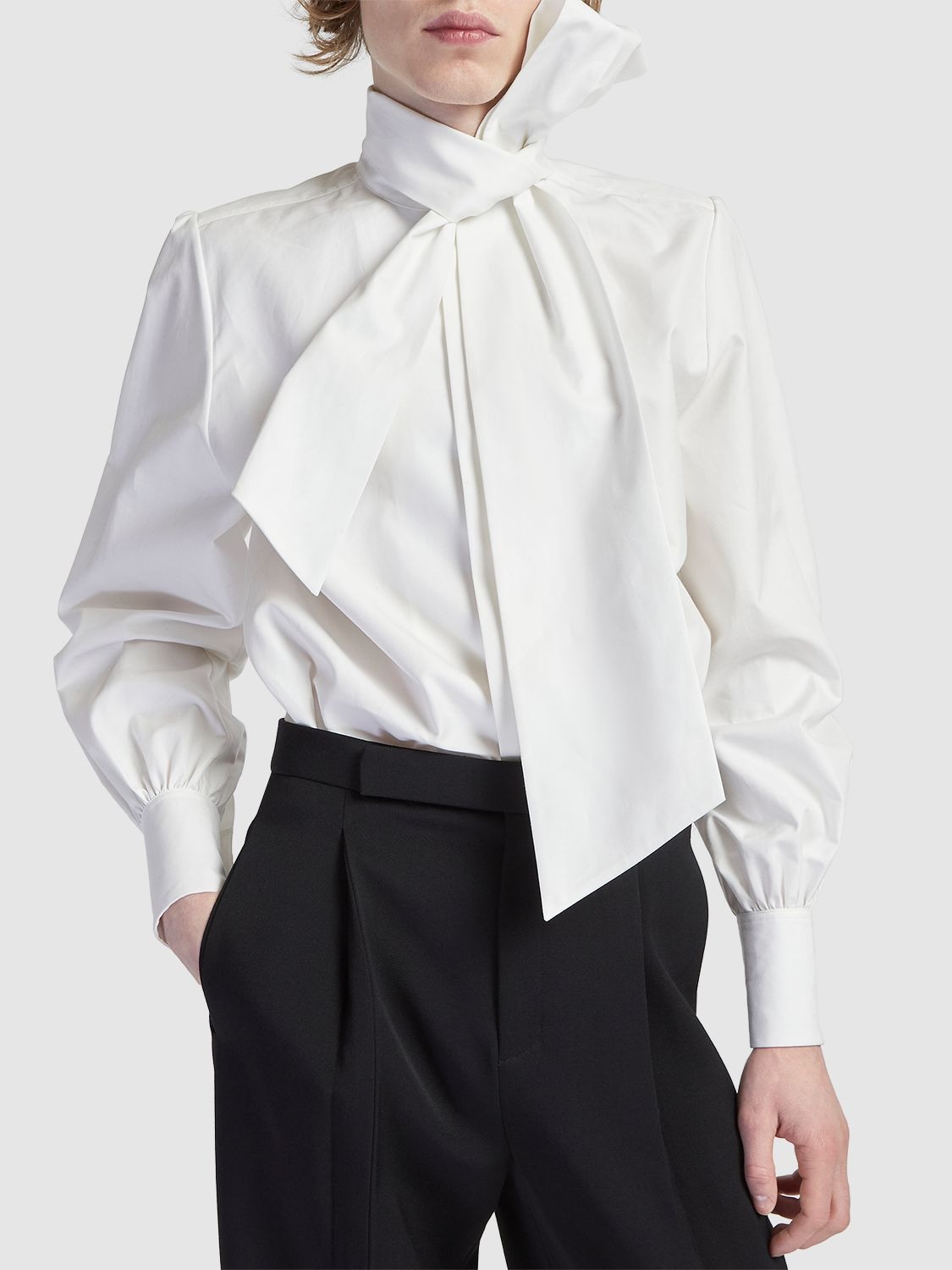 Shop Saint Laurent Lavallière Cotton Poplin Shirt In White