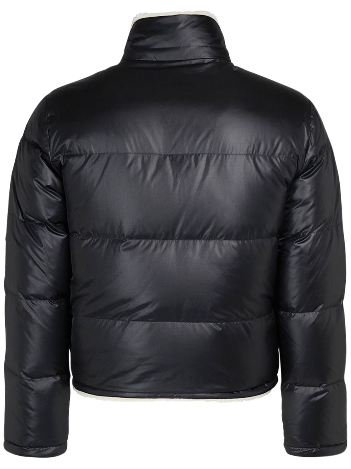 Shop Saint Laurent Faux Shearling Down Jacket In Shiny Black