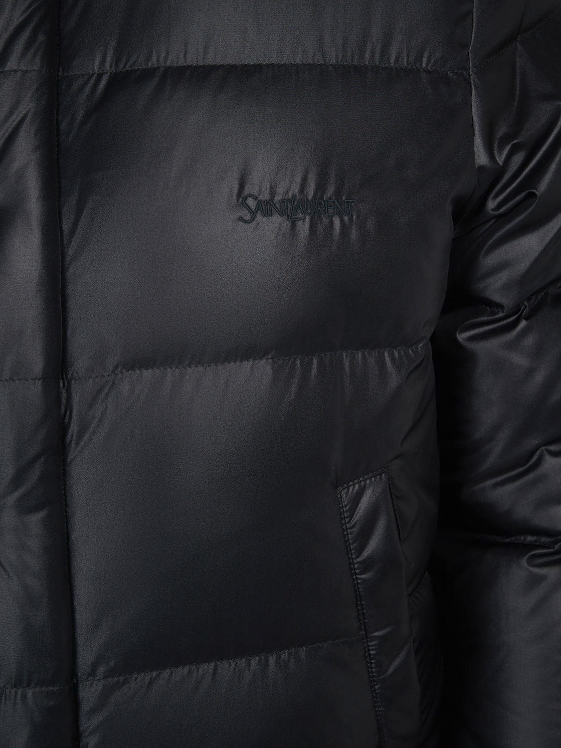 Shop Saint Laurent Faux Shearling Down Jacket In Shiny Black