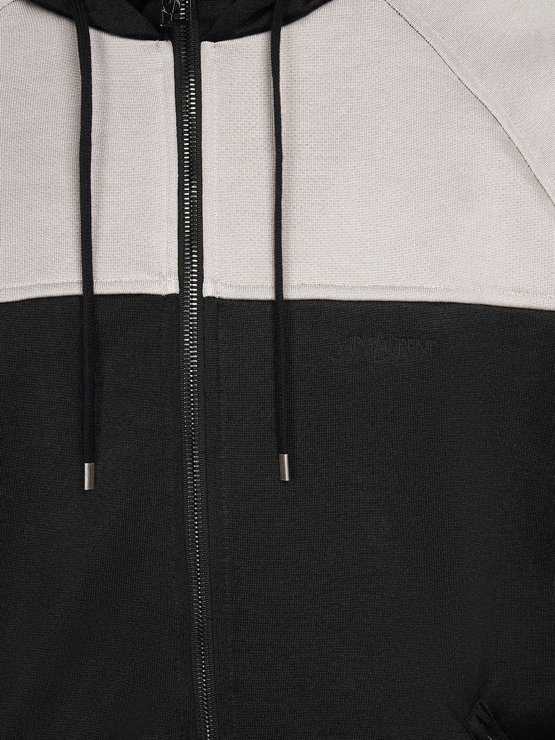 Shop Saint Laurent Cotton Blend Zip Hoodie In Black,white