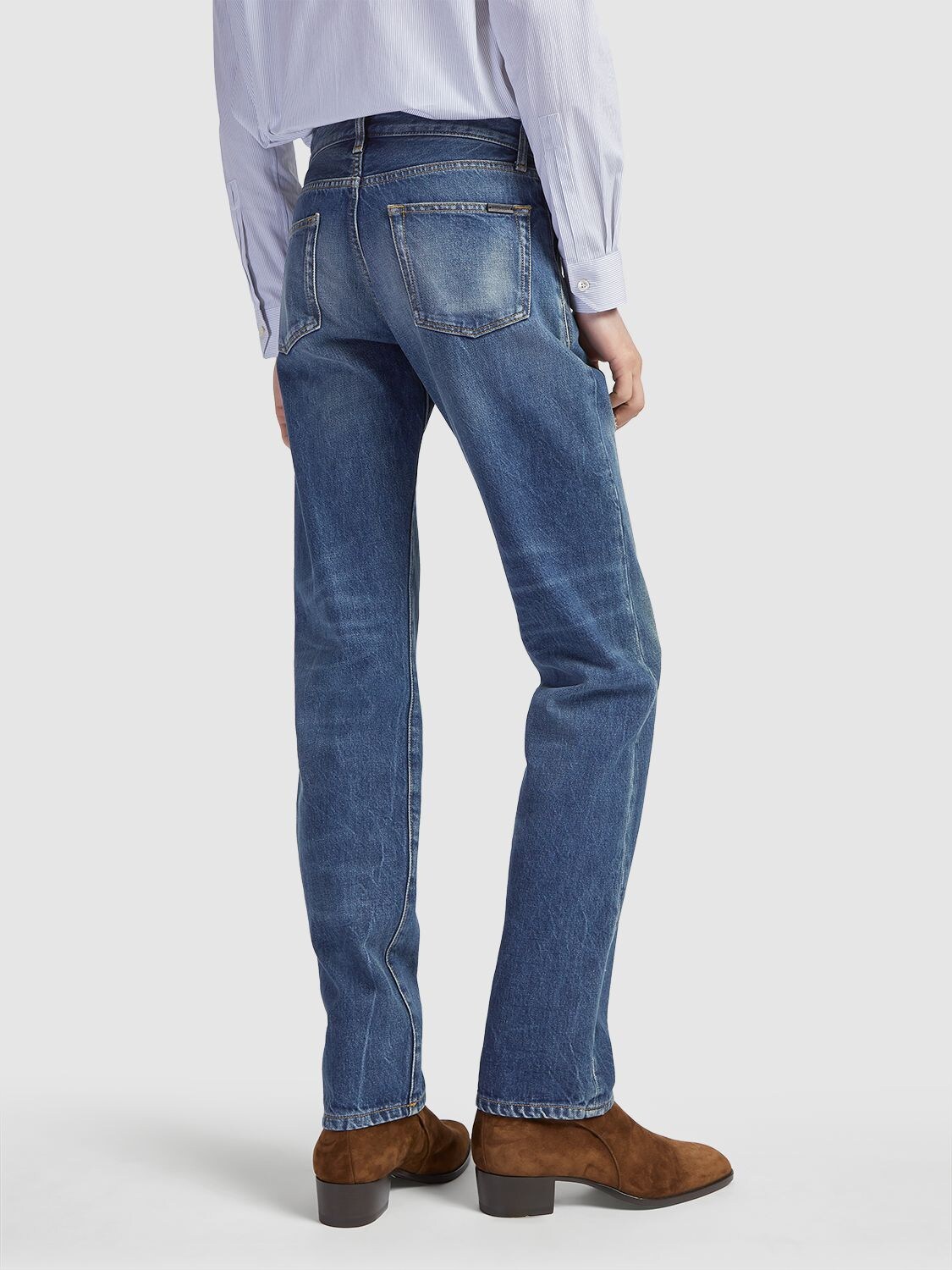 Shop Saint Laurent Relaxed Straight Cotton Denim Jeans In Blue