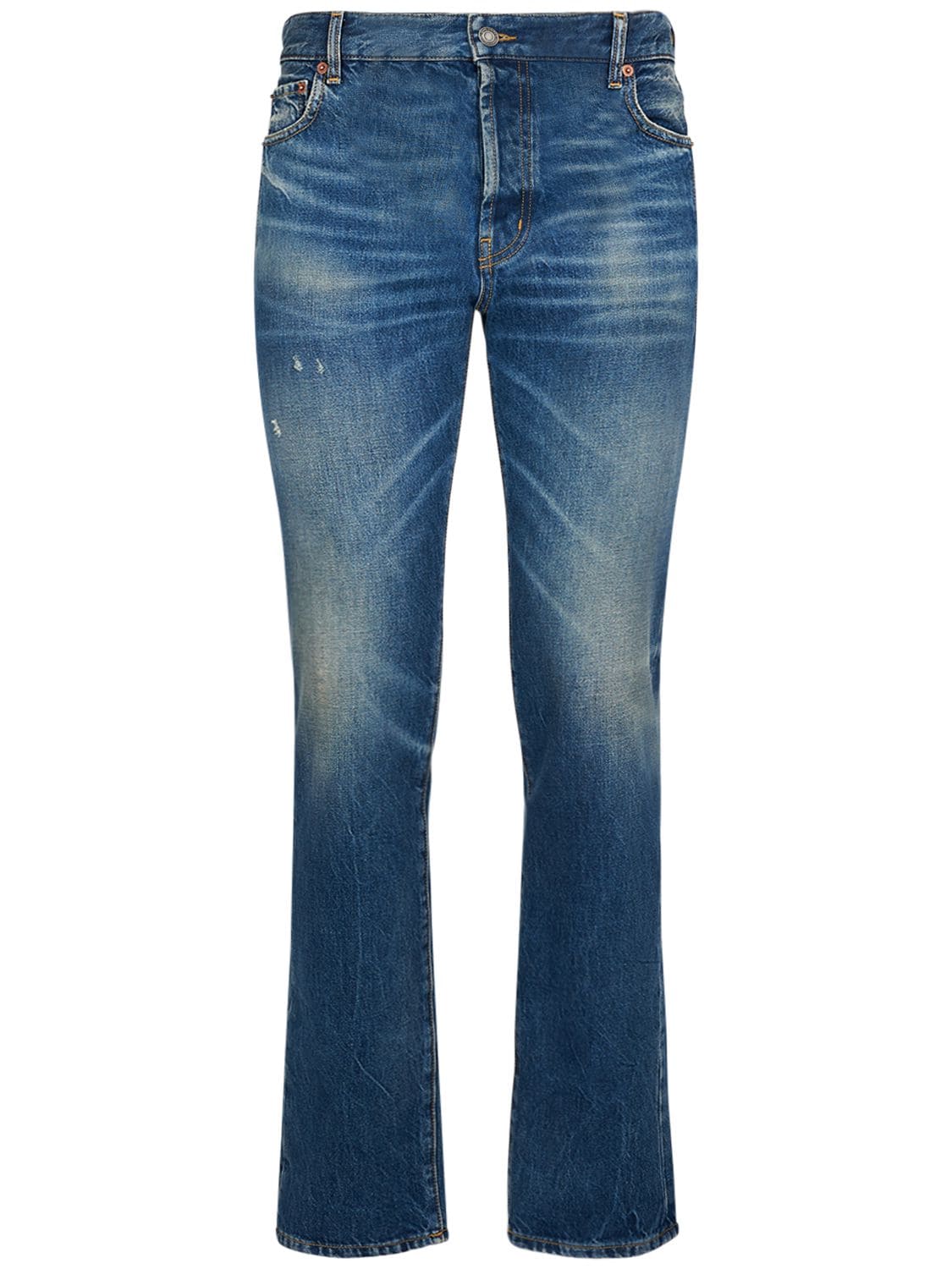 Saint Laurent Relaxed Straight Cotton Denim Jeans In Blue
