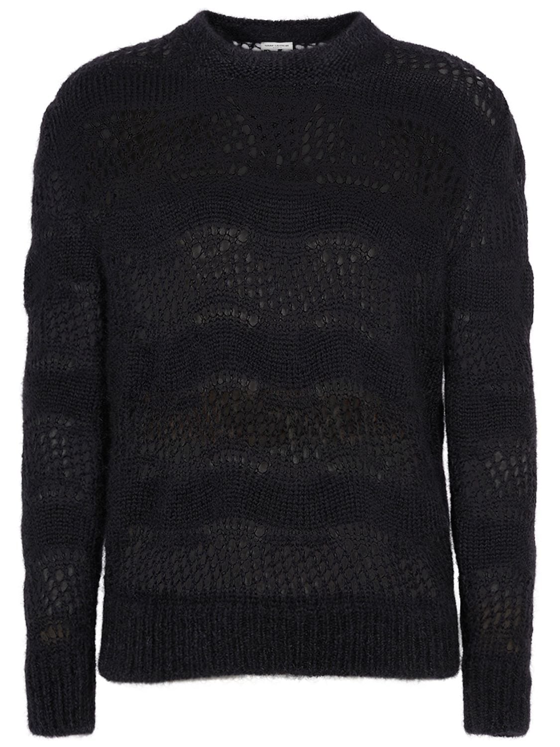 Saint Laurent Open Knit Mohair Blend Sweater In Black
