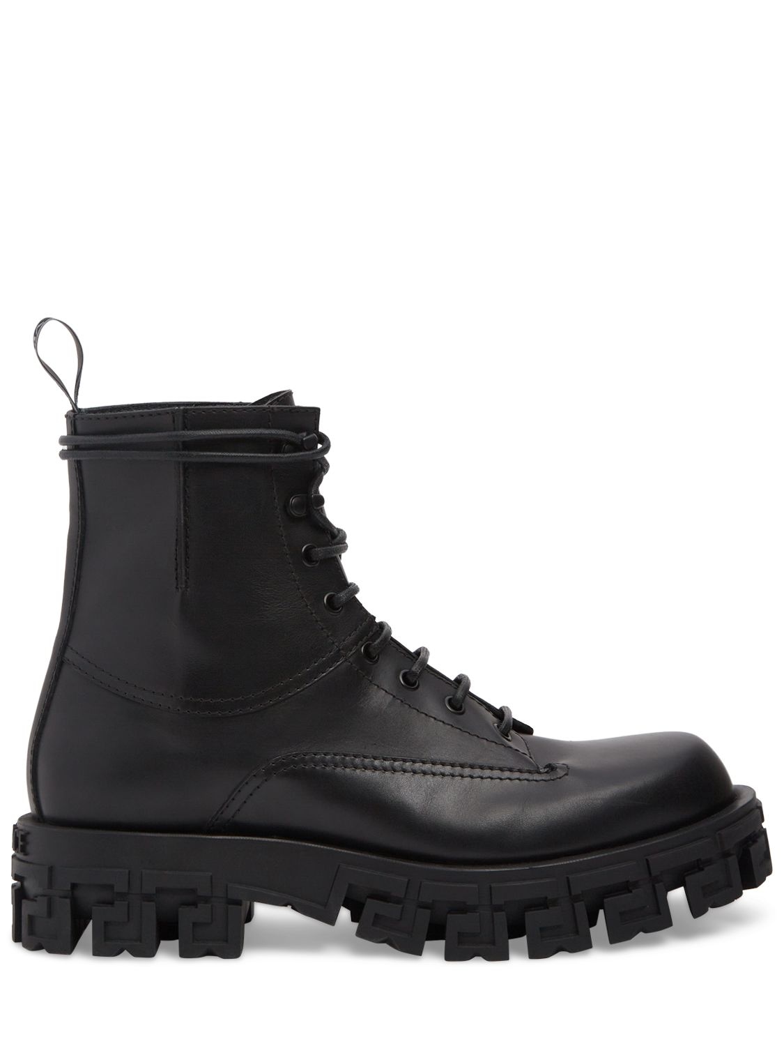Shop Versace Leather Combat Boots In Black