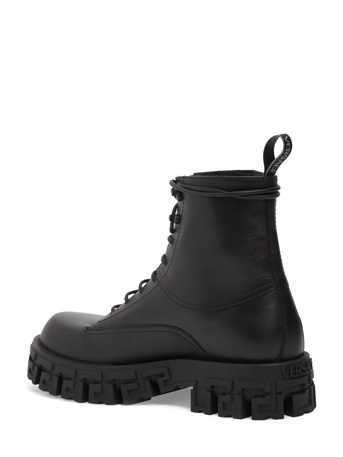 Shop Versace Leather Combat Boots In Black