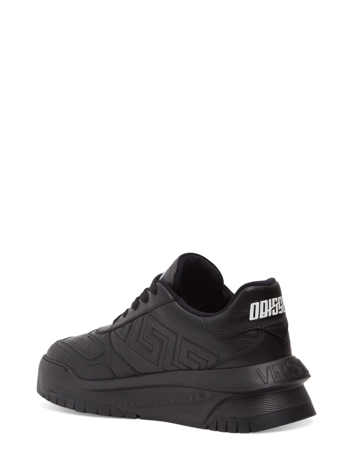 Shop Versace Leather Sneakers In Black