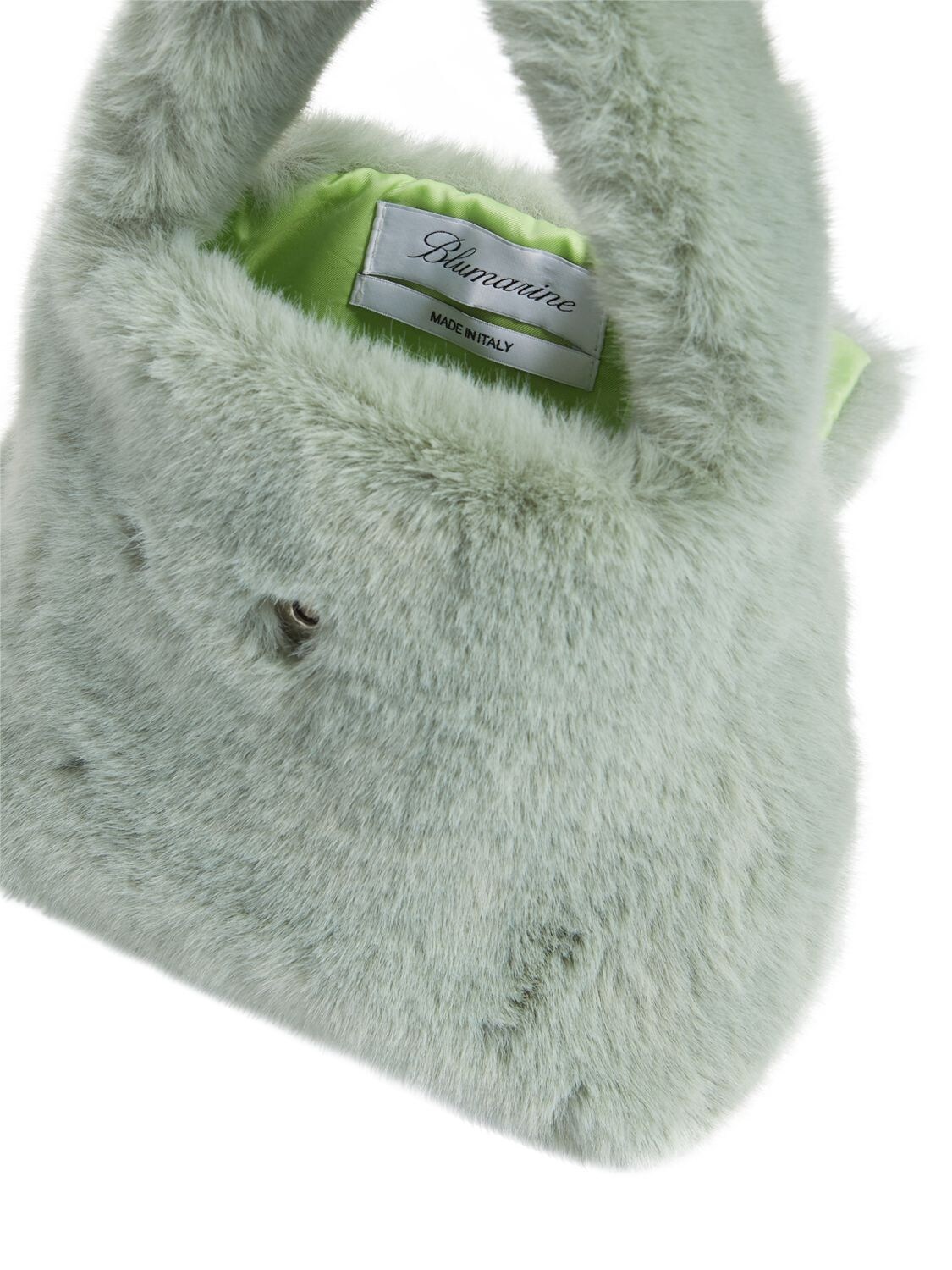 Shop Blumarine Faux Fur Top Handle Bag In Light Green