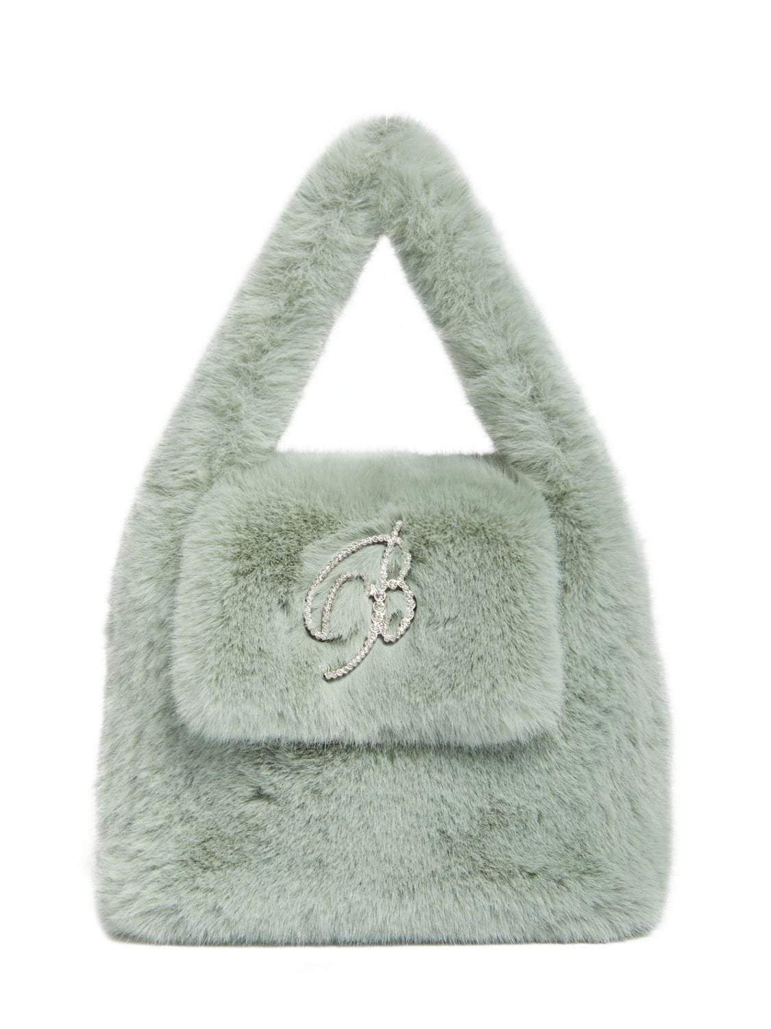Blumarine Faux Fur Top Handle Bag In Light Green