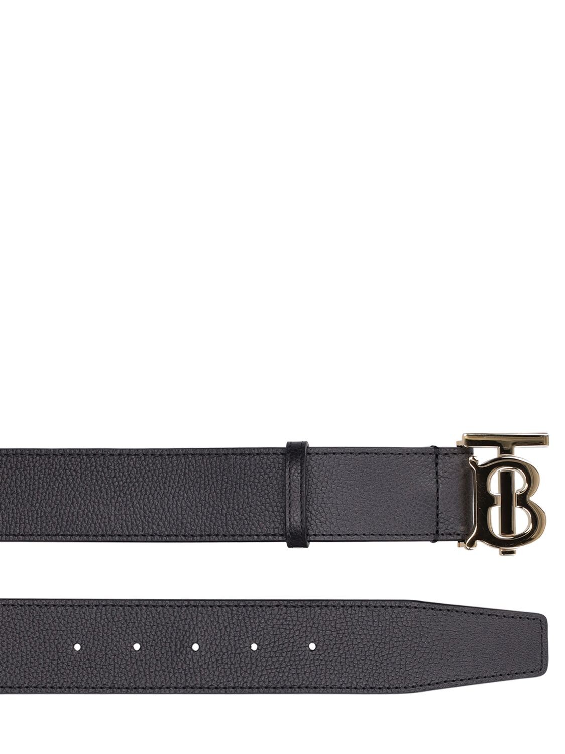 Shop Burberry 40mm Plaque Tb Grainy Leather Belt In Black,gold