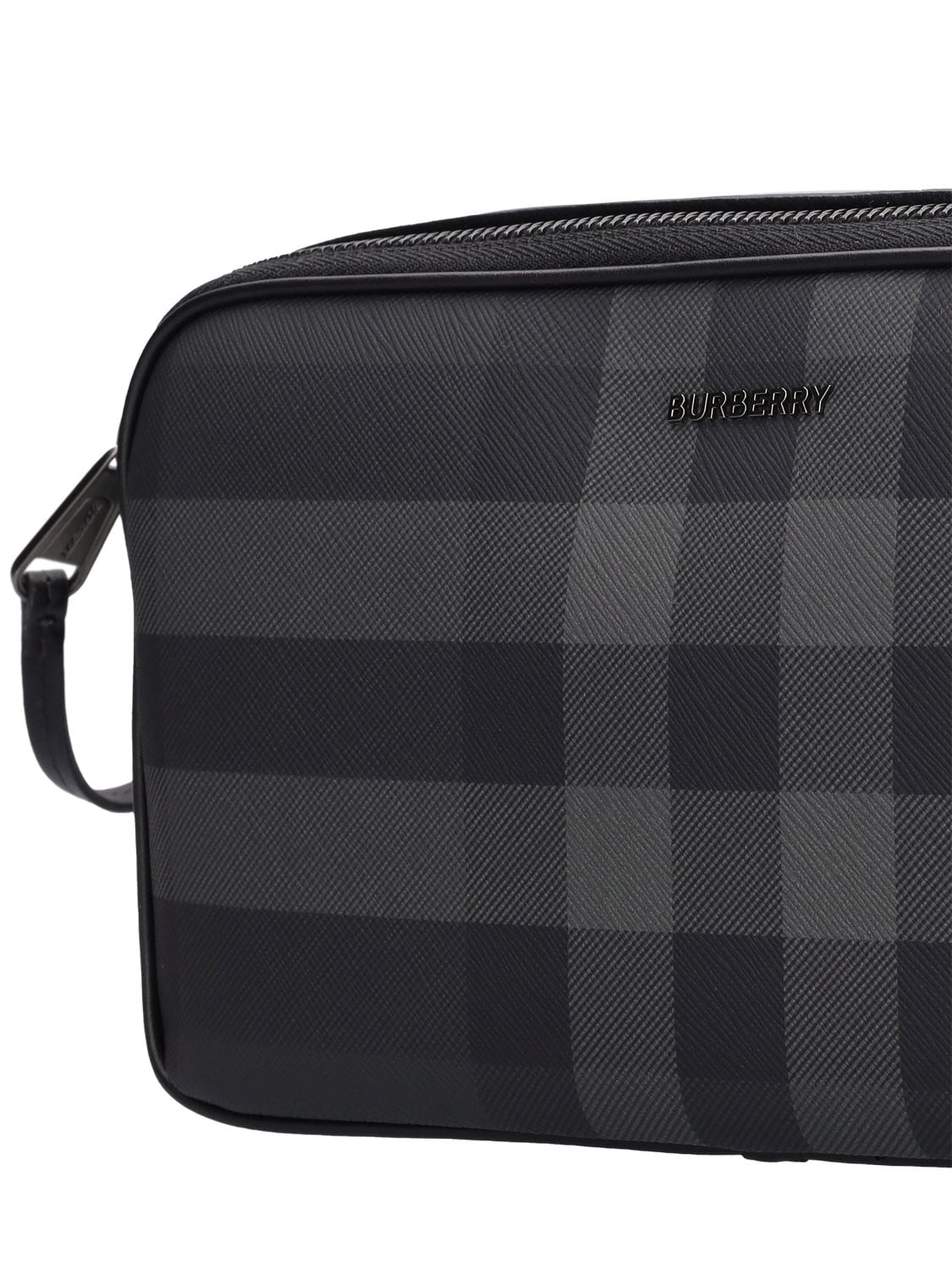 Shop Burberry Check Printed Toiletry Bag In Charcoal