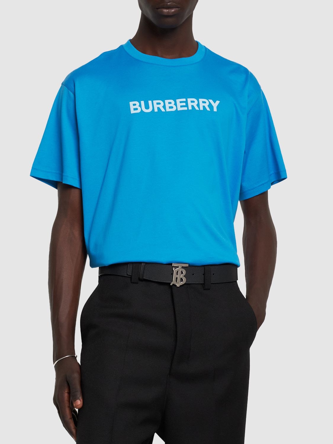 Shop Burberry 40mm Tb Logo Leather Belt In Black,silver