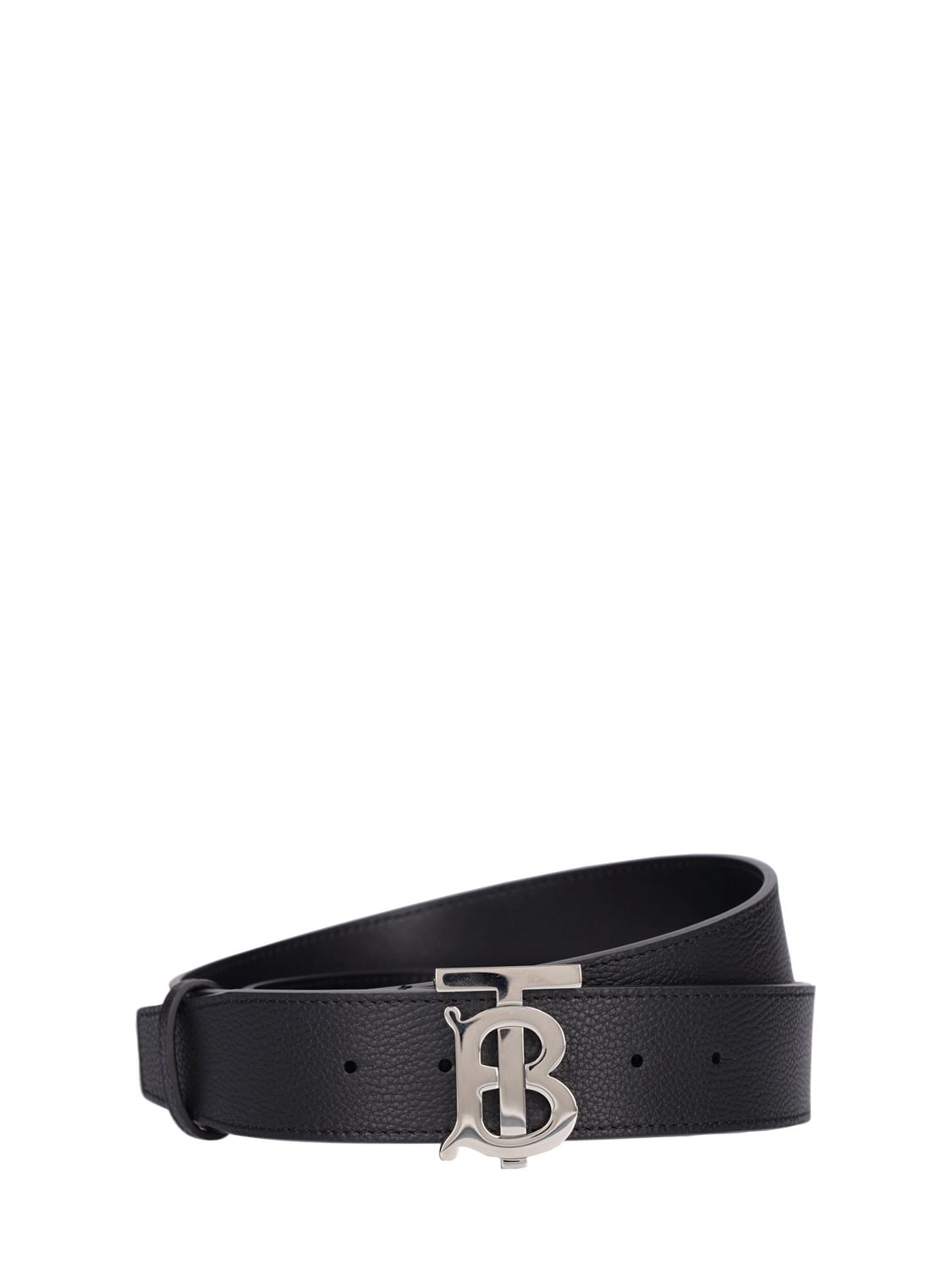 Burberry 40mm Tb Logo Leather Belt In Black,silver