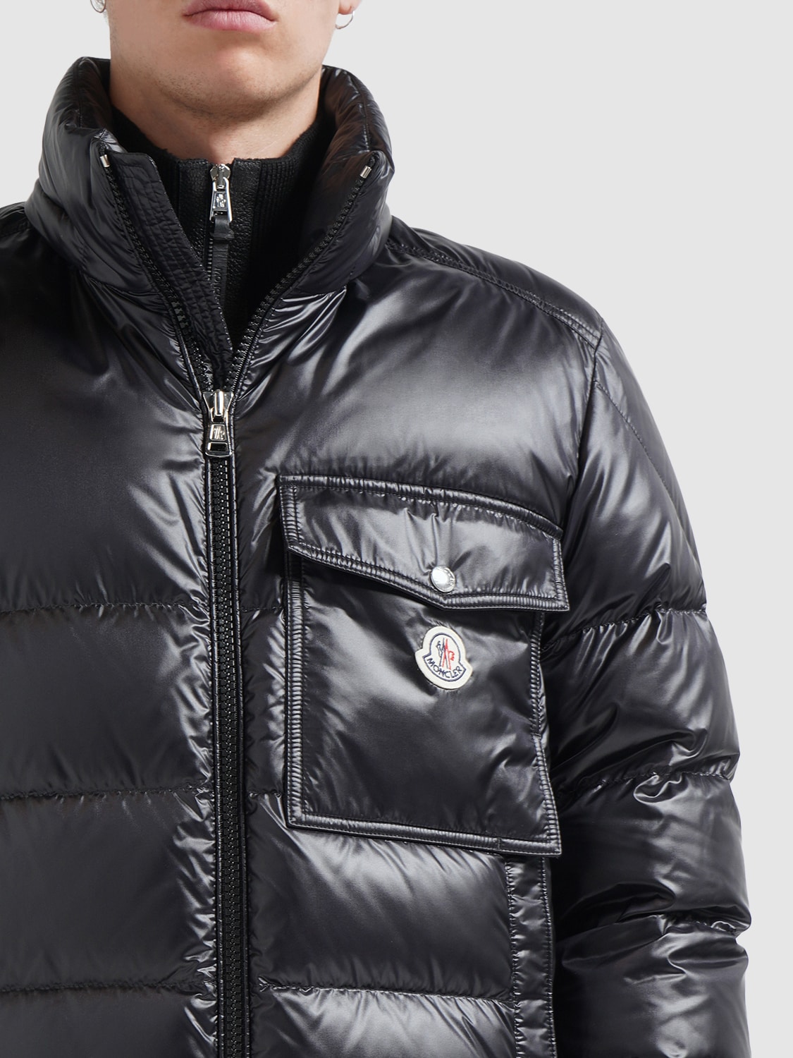 Shop Moncler Wollaston Shiny Nylon Down Jacket In Black