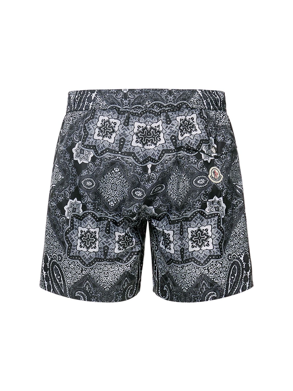 Shop Moncler Bandana Printed Swim Shorts In Pastel Grey