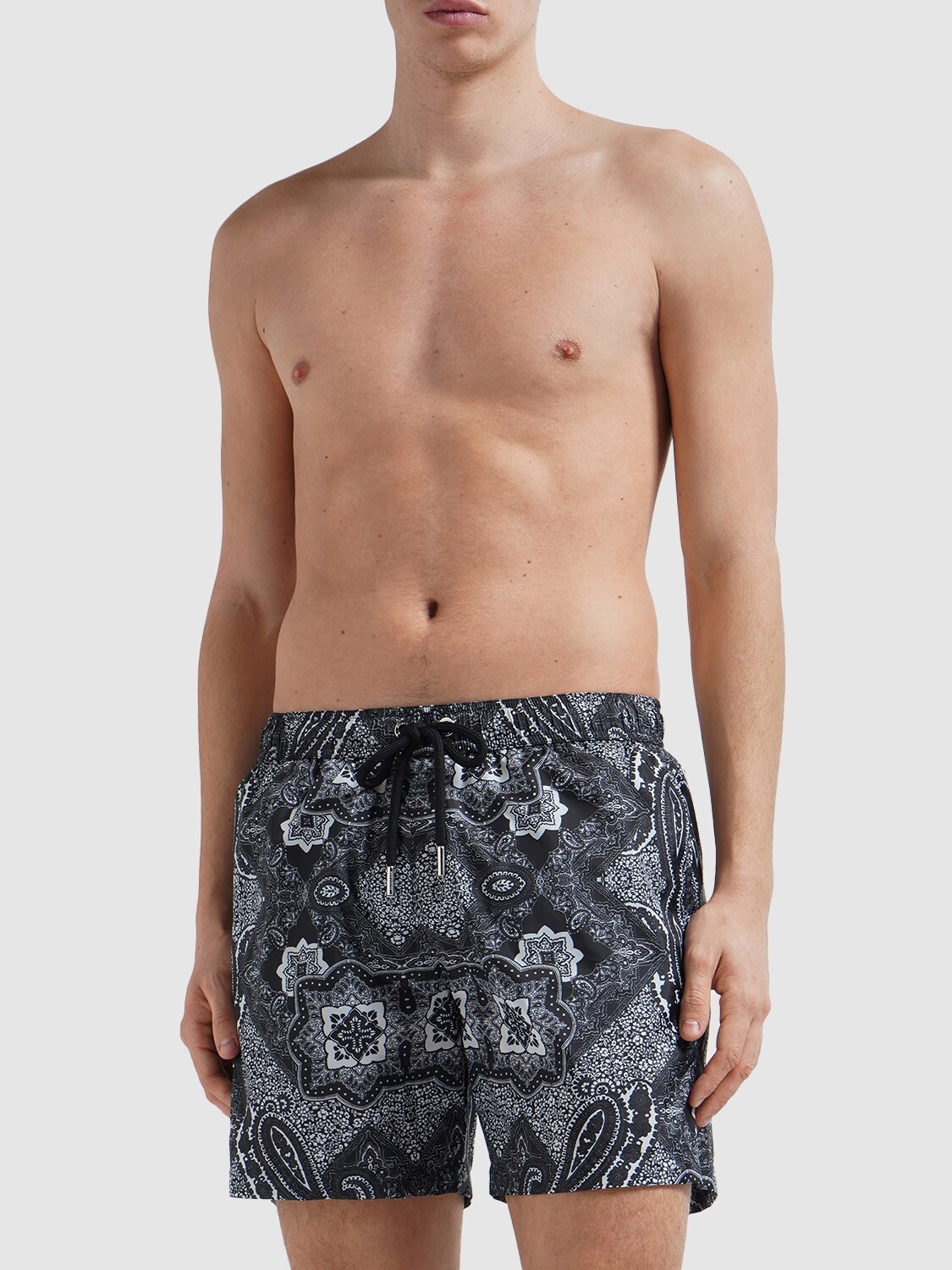 Shop Moncler Bandana Printed Swim Shorts In Pastel Grey