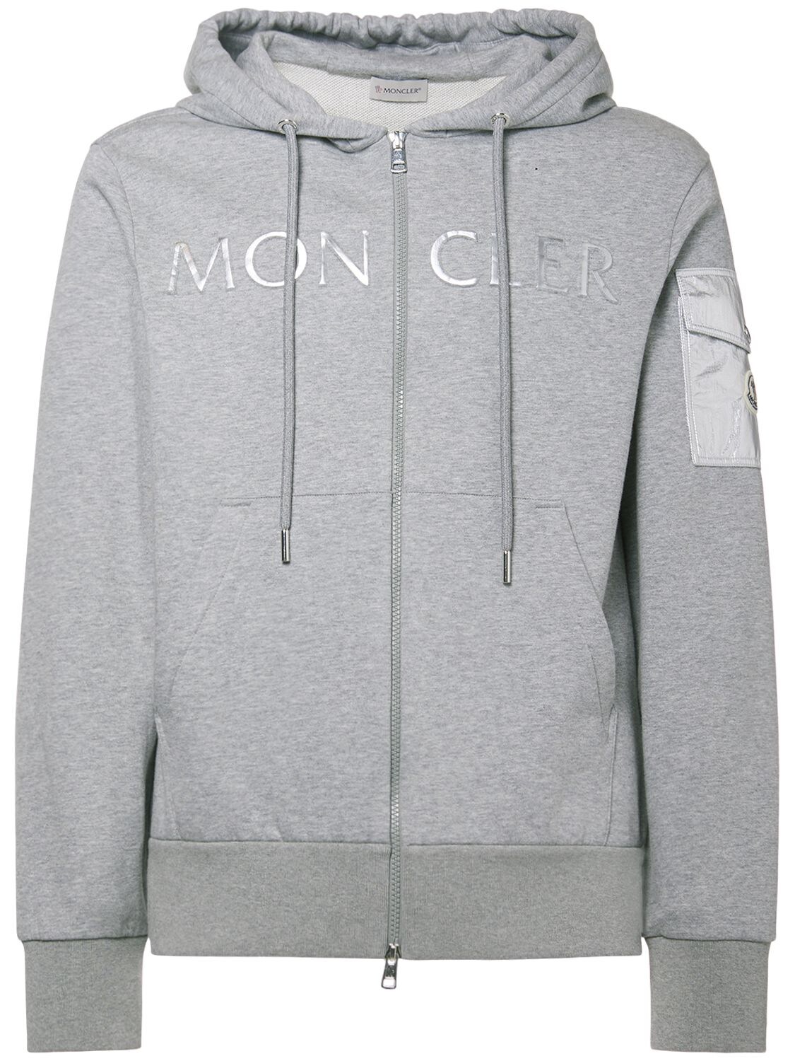 Shop Moncler Zip-up Lightweight Cotton Jersey Hoodie In Light Grey