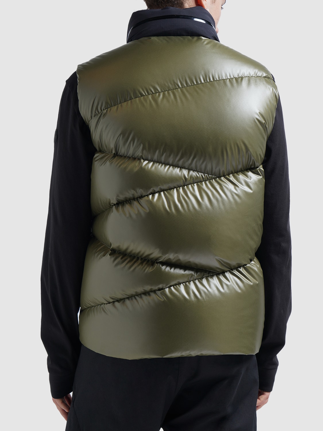 Shop Moncler Tago Shiny Tech Down Vest In Olive Green