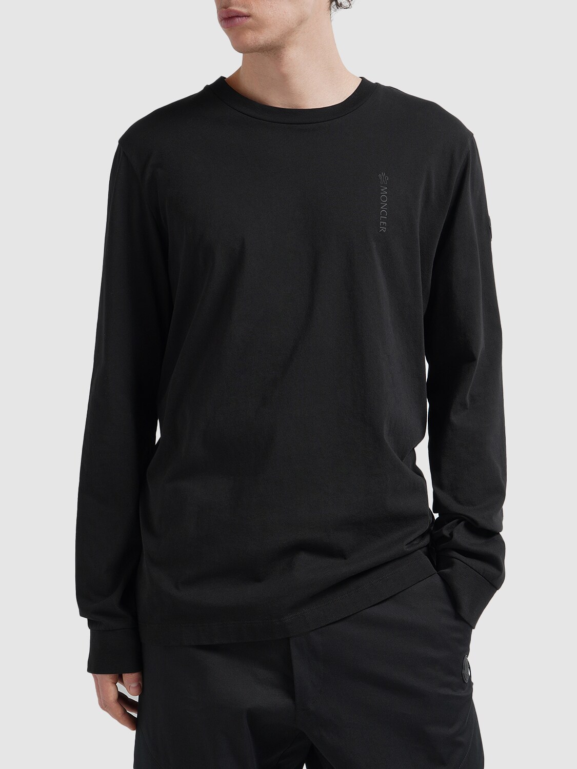 Shop Moncler Cotton Jersey Long Sleeve T-shirt In Black