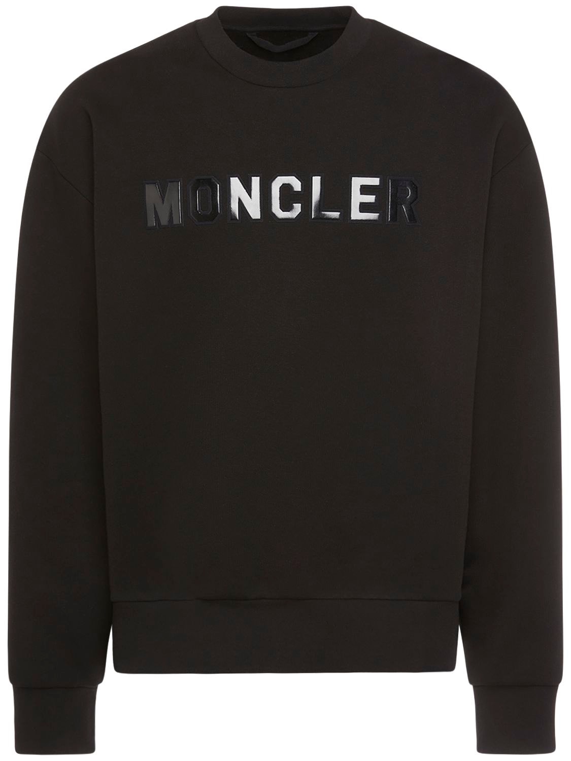 Moncler Logo Detail Cotton Crewneck Sweatshirt In Black