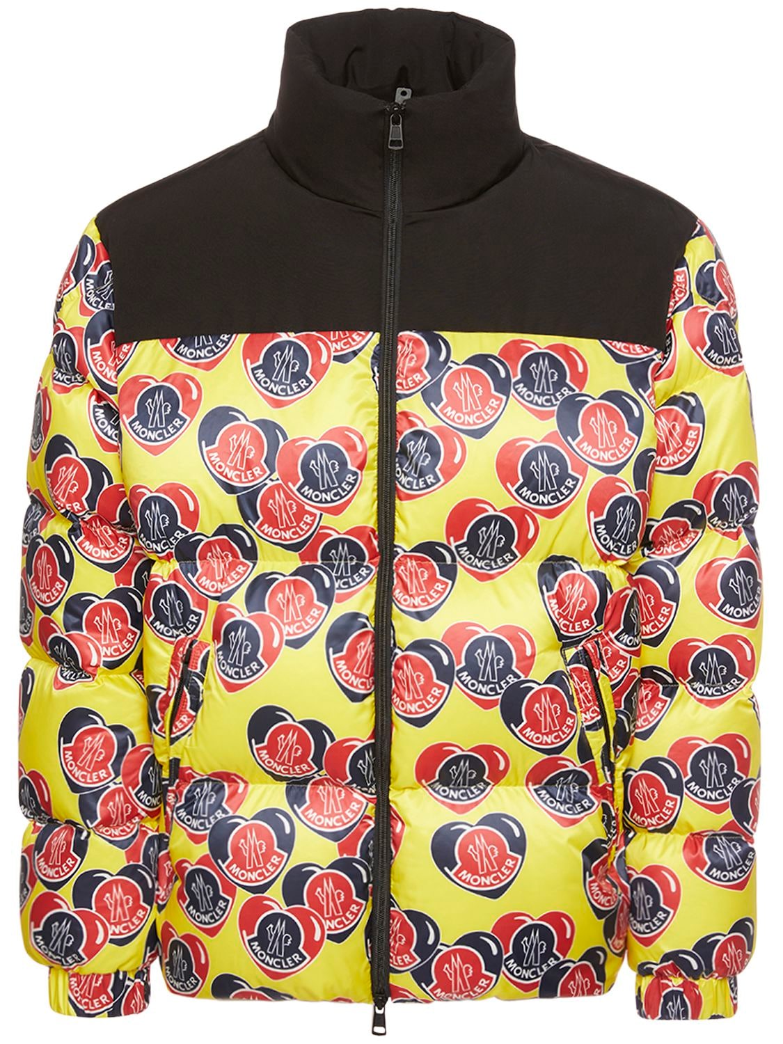 Shop Moncler Antares Two Harts Nylon Down Jacket In Yellow,multi