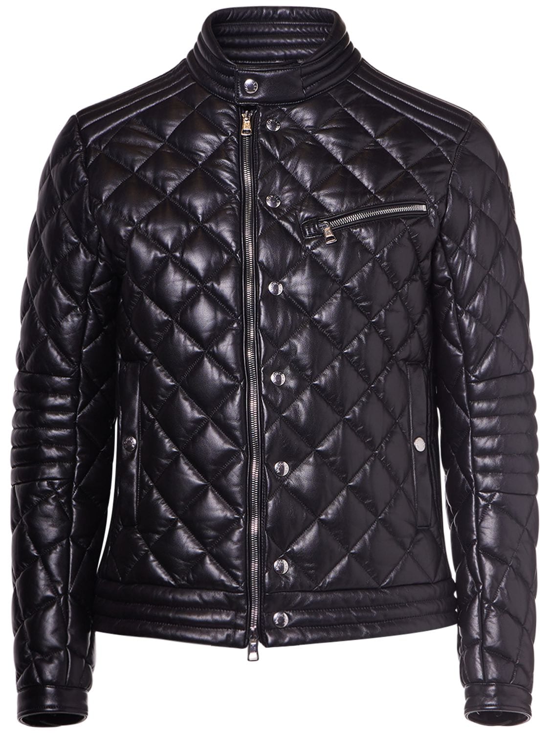 Moncler Zancara Quilted Leather Moto Jacket In Black